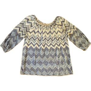 Grand & Greene Women's L‎ Chevron Blouse gathered Neck 3/4 Sleeve Multicolor